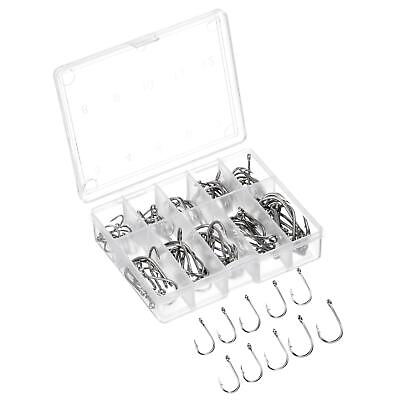 #ad 100Pcs 10 Sizes High Carbon Steel Claw Fish Fishing Hooks with Barbs Silver Tone $6.65