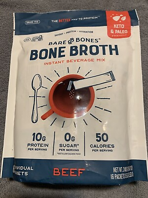 #ad Bare Bones Bone Broth Instant Powdered Mix Beef Pack of 16 15g Sticks 10g Pro... $31.44