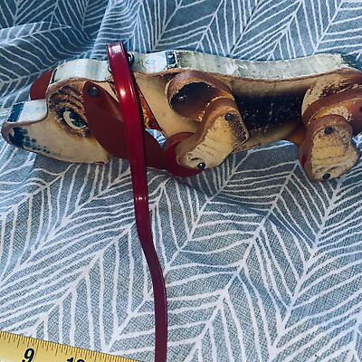 #ad Vintage 1961 Fisher Price Wooden Large Snoopy Beagle Dog Clicking Pull Toy $75.99