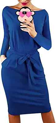 #ad PRETTYGARDEN Womens Casual Long Sleeve Party Bodycon Sheath Belted Dress Blue $12.99