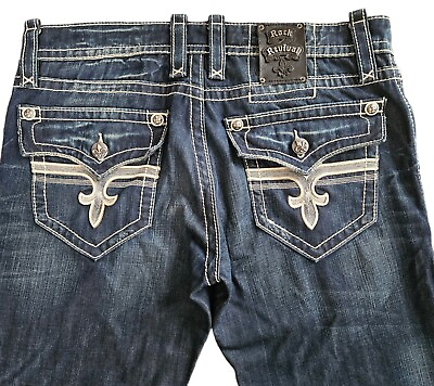 #ad Rock Revival Mens John Straight Denim Jeans 36 36x33 Blue Distressed Flap Pocket $88.94