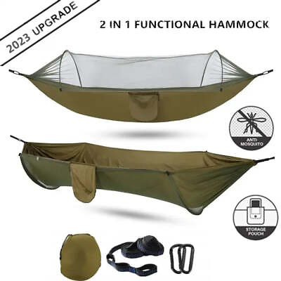 #ad 2023 Camping Hammock with Mosquito Net Pop Up Light Portable Outdoor Parachute $23.95