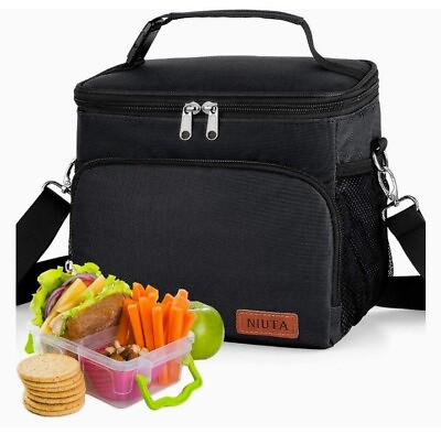 #ad NIUTA Insulated Lunch Bag for Men Women Double Deck Reusable Lunch Pail Black $26.99