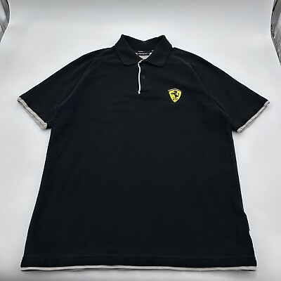 #ad Vintage Y2K Men#x27;s Official Ferrari Black White Polo T Shirt Large F1 Racecar $24.99
