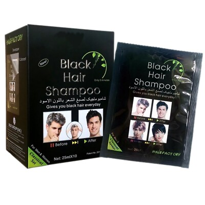 #ad 10 Pack Natural Black Hair Shampoo 5 10 Minute Instant Hair Darkening Dye 25ML $11.89