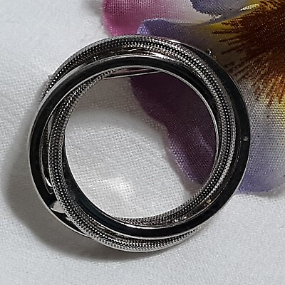 #ad Vintage Round Rope Brooch Pin Silver Tone Statement Costume Jewelry $3.32