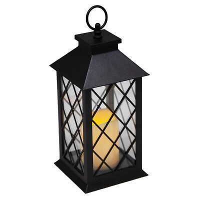 #ad Indoor Outdoor Black Lattice LED Lantern w 4 Hour Battery Saving Timer 5.5quot;L x $12.99