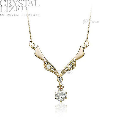 #ad 18K YELLOW GOLD PLATED MADE WITH SWAROVSKI CRYSTAL NECKLACE SOLITAIRE AU $25.99