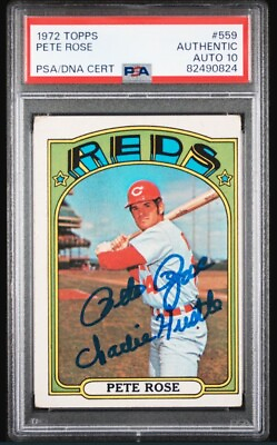 #ad 1972 Topps PETE ROSE Signed Baseball Card #559 PSA DNA Auto 10 Charlie Hustle $238.00