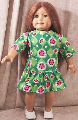 #ad Doll Clothes Made 2 Fit American Girl 18quot; inch Dress Ladybugs Green Pink Daises $7.50