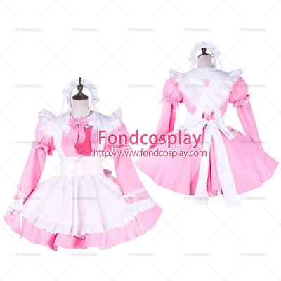 #ad sissy maid baby pink cotton dress lockable white apron costume Tailor made $26.88