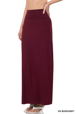 #ad Zenana Plus Basic Relaxed Foldable High Waist Draped Maxi Long Skirts $24.99
