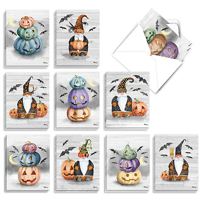#ad 20 Halloween Cards 10 Designs 2 Each Gnomes and Pumpkins AM3374HWG B2x10 $16.97