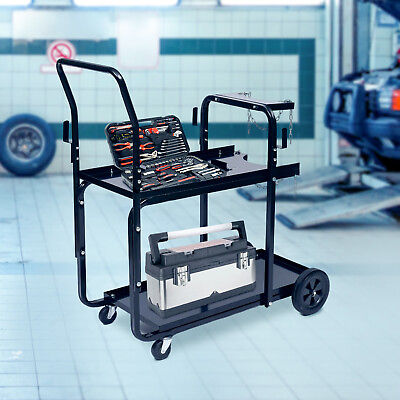 #ad Black Rack Cart 2 Tier Heavy Duty Welder Welding Cart On Wheels $147.00