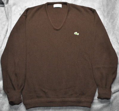 #ad 1960s Izod Lacoste Mens Large Vintage Brown Knit V Neck Pullover Sweater EUC $39.99