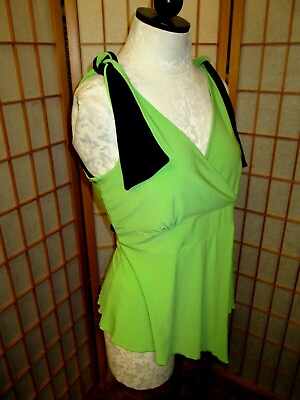 #ad JTB Petites PM top green knit tie straps asymmetric hem travel blouse trendy $16.99