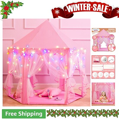#ad 55quot; x 53quot; Princess Castle Play Tent with Star Lights Indoor amp; Outdoor Games $57.99