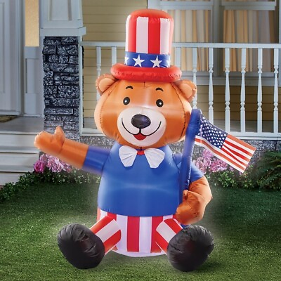 #ad 4FT Airblown Inflatable Patriotic Uncle Sam Bear Lighted July 4th Outdoor Decor $39.83