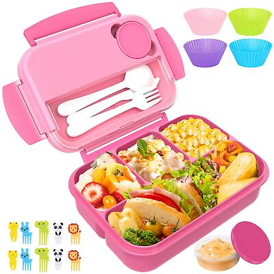 #ad Bento Box for Kids Toddler Adults 1300ML 4 Compartment Lunch Box w Food Pick... $20.62