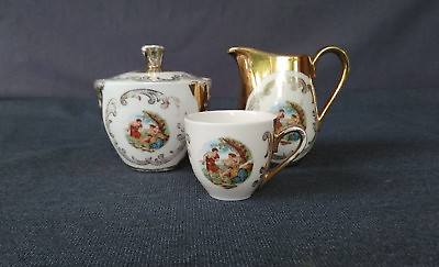 #ad Vintage Hand Painted Bavaria Creamer Sugar Bowl amp; Small Tea Cup Fragonard Scene $24.95