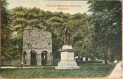 #ad Newport Rhode Island Channing Statue Old Stone Mill Vintage RI Postcard c1910 $6.74