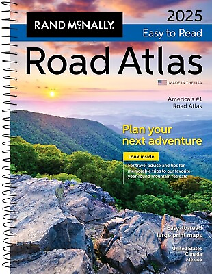 #ad Rand McNally Road Atlas 2025: United States Canada..Large Print Maps Spiral bou $18.10
