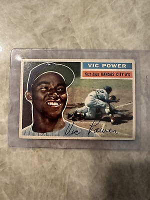 #ad 1956 Topps Vic Power Kansas City A#x27;s White Back Vintage MLB Baseball Card #67 $13.99