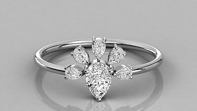 #ad Genuine Pear Shape Lustrous White Moissanites Cluster 10K White Gold Bridal Ring $410.00