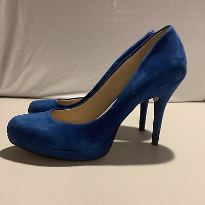 #ad Nine West size 8 Women blue leather heeled comfort D6 $29.99