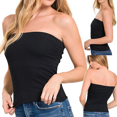 #ad Women#x27;s Cotton Stretch Tube Top with built in Shelf Bra Strapless Soft Layering $9.89
