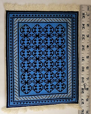 #ad Vtg Salesman Sample Miniature Silk Road Tapestries Handstitched Blue Rug 10quot;x7quot; $29.99
