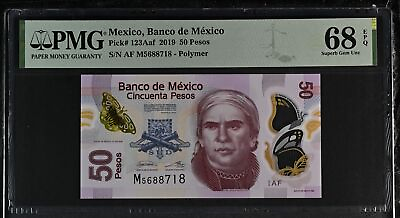 #ad Mexico 50 Pesos 2019 P 123Aaf Series AF Polymer Superb Gem UNC PMG 68 EPQ TOP $31.89
