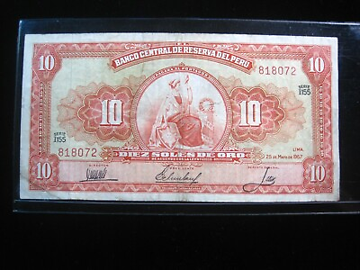 #ad PERU 10 SOLES 1967 P84 BANCO CENTRAL RESERVA CIRC 8072# BANK BANKNOTE MONEY $11.90