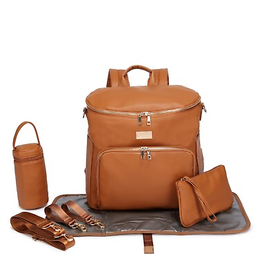 #ad ELF HAYDEN Nappy Bag Backpack Diaper Faux Leather Brown Baby Mummy 6pcs USB AU $149.99
