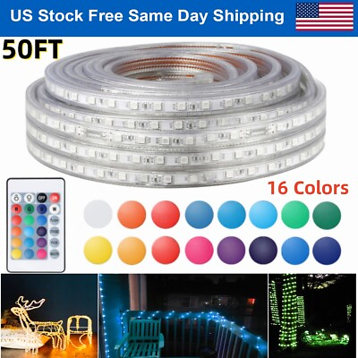 #ad 50FT LED Rope Light Waterproof Flexible Lights Strip 16 Colors Remote In Outdoor $49.86