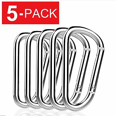 #ad 5 Pack Strong Aluminum Carabiners Tactical Straight D Ring Key Chain Clip $4.05