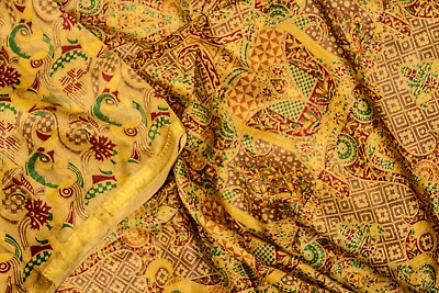 #ad Vintage Indian Pure Silk Saree Ethnic Printed Sari Wrap Sarong Fabric PSS12727 $25.99