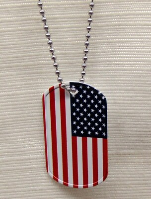 #ad One American Flag Full Color Military Dog Tag Stainless Steel plus 30quot; Chain $7.10
