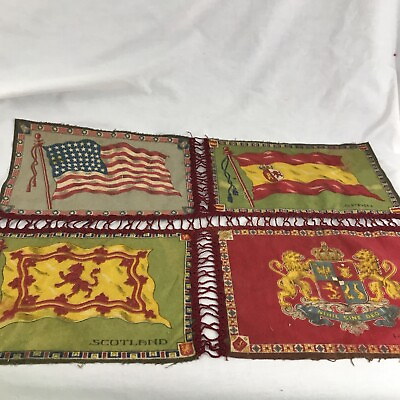 #ad Antique Flannel Felt Flags Tobacco Inserts Attached with Crochet Early 20th $15.95