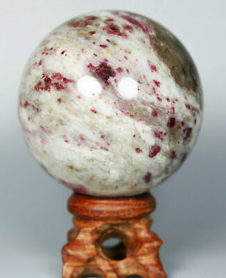 #ad Natural Red Tourmaline Quartz Crystal stone Sphere Ball Healing Stand 58mm $14.39