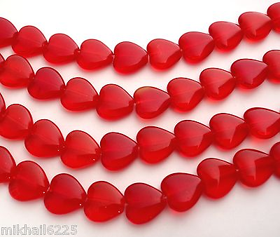 #ad 25 10x10 mm Czech Glass Heart Beads: Light Siam Ruby $2.96