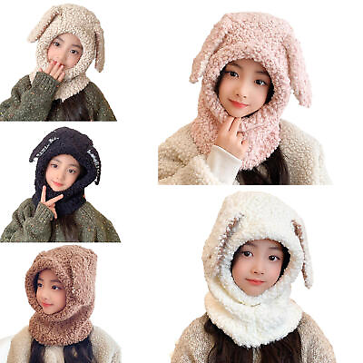 #ad Furry Animal Hood Hat Scarf Outdoor Winter Warm Fluffy Bunny Ears Hat Scarf $19.79