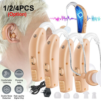 #ad 1 2 4x Digital Hearing Ear Aid Severe Loss Rechargeable Invisible BTE High Power $49.99