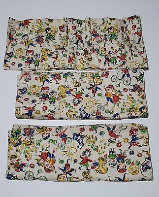 #ad Vintage John Wolf Textile Homemade Kids Curtains Colorfast Valance amp; 2 Panels $34.99