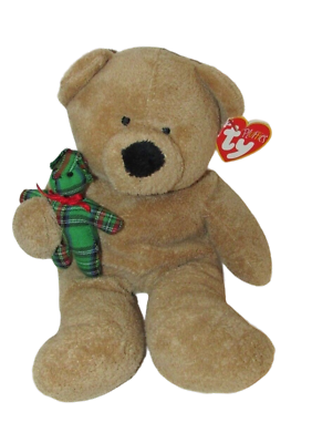 #ad 2005 Ty Pluffies tan Bear Beary Merry plush holding green plaid teddy Baby toy $4.99