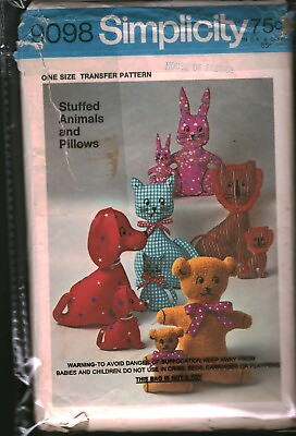 #ad 9098 Vintage Simplicity Sewing Pattern Stuffed Animal Dog Lion Cat Rabbit Bear $9.99