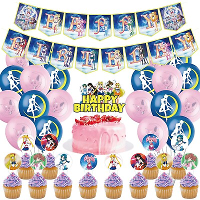 #ad Anime Sailor Moon Birthday Party DecorBalloon Banner Cake Toppers Set US Seller $18.99