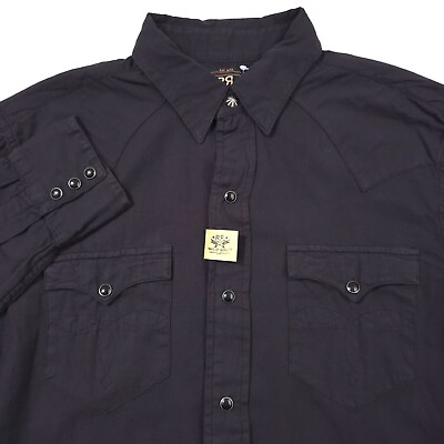#ad $185 RRL Ralph Lauren Black Slim Fit Twill Pearl Snap Western Shirt Mens Small $138.71