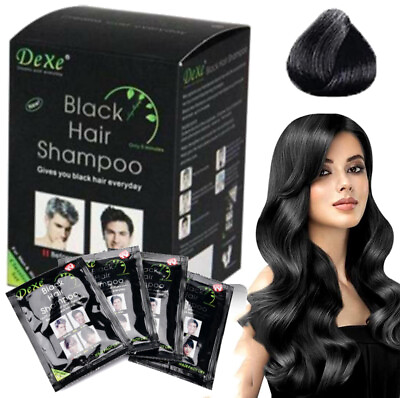 #ad 10PCS Natural Black Hair Dye Shampoo for Women Men Instant Hair Color Shampoo $12.95