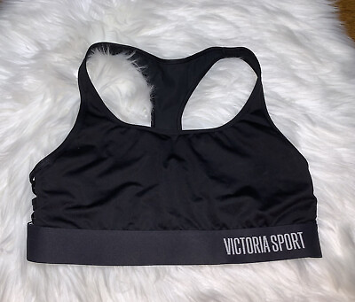 #ad Victorias Sport Medium The Player Sports Bra No Wire Black Strappy Sides $18.99